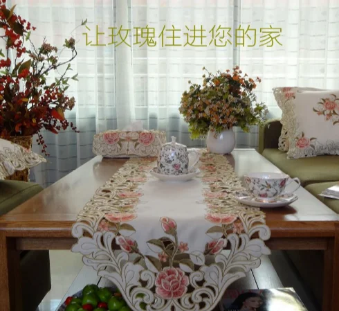 40*190cm Elegant Embroidery Table Runner Pastoral Fabric Tea tablecloth, Luxury Table mat table Cover for decoration