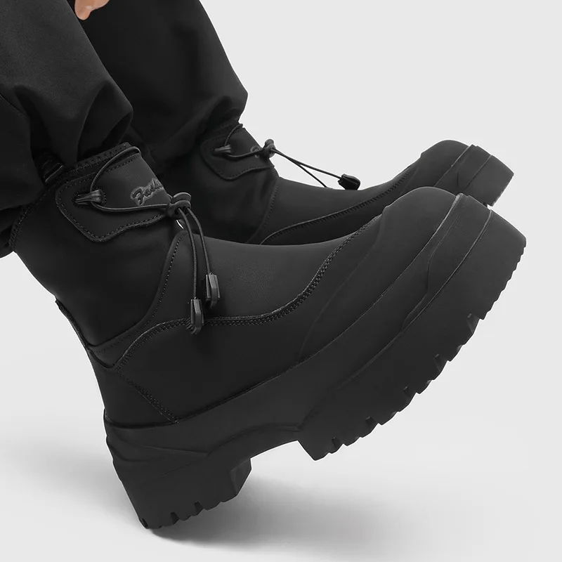 Botas Chelsea informales de talla grande para hombre, zapatos de cuero originales en blanco y negro, botas de cowboy con plataforma, botas hasta el tobillo