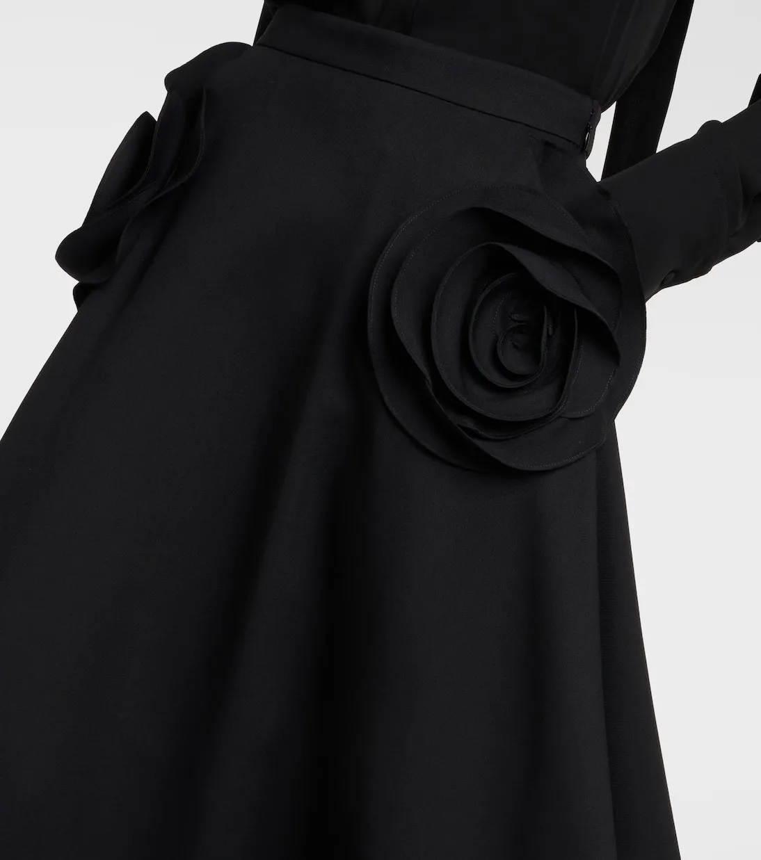 High End Black Satin A-line Ankle Length Women Skirts With Both Side 3D Flower Modest Female Maxi Skirt