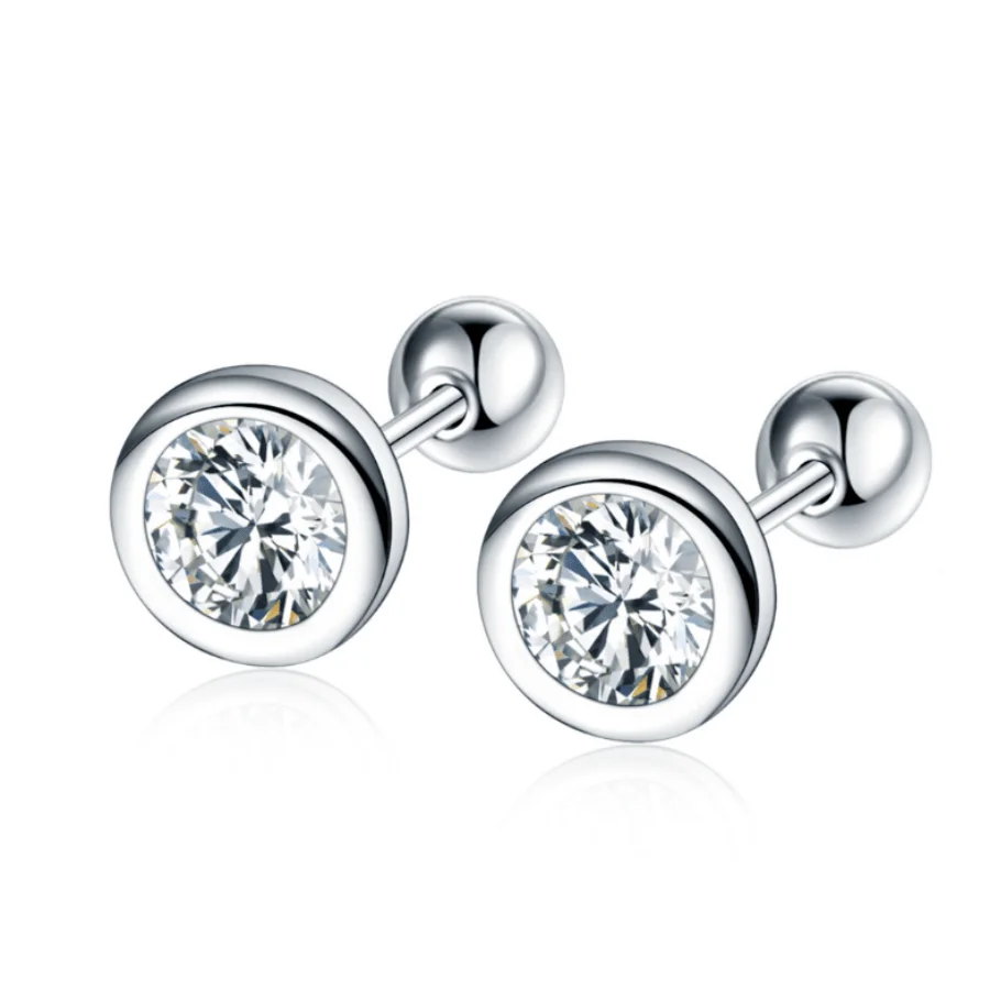 925 Silver Zirconia Round Earrings for Men Couples