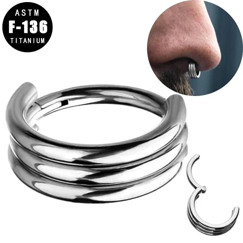 ASTM F136 Titanium Nose Ring Septum Piercing Hinged Segment Hoop Rings with Triple Layered Hoops Ear Cartilage Tragus Earrings