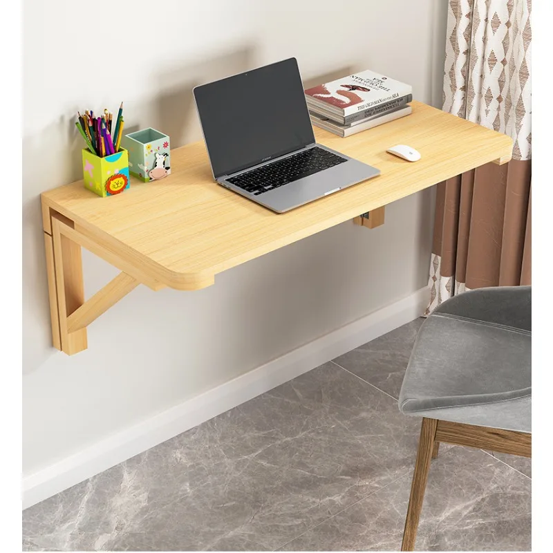Foldable Wall Mounted Table, Solid Wood Foldable Table with Triangle Bracket,Wall Mounted Table for Dining Office Study