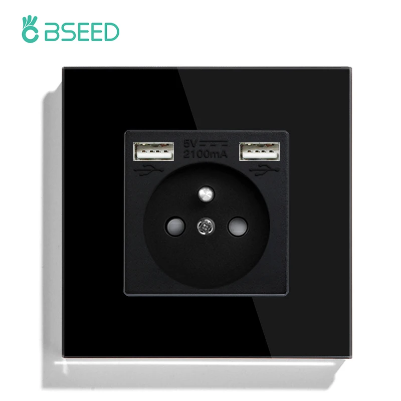Bseed France Standaard Stopcontact Usb Type-C Oplaadpoort Glaspaneel 20W Snel Opladen Franse Socket 110-250V