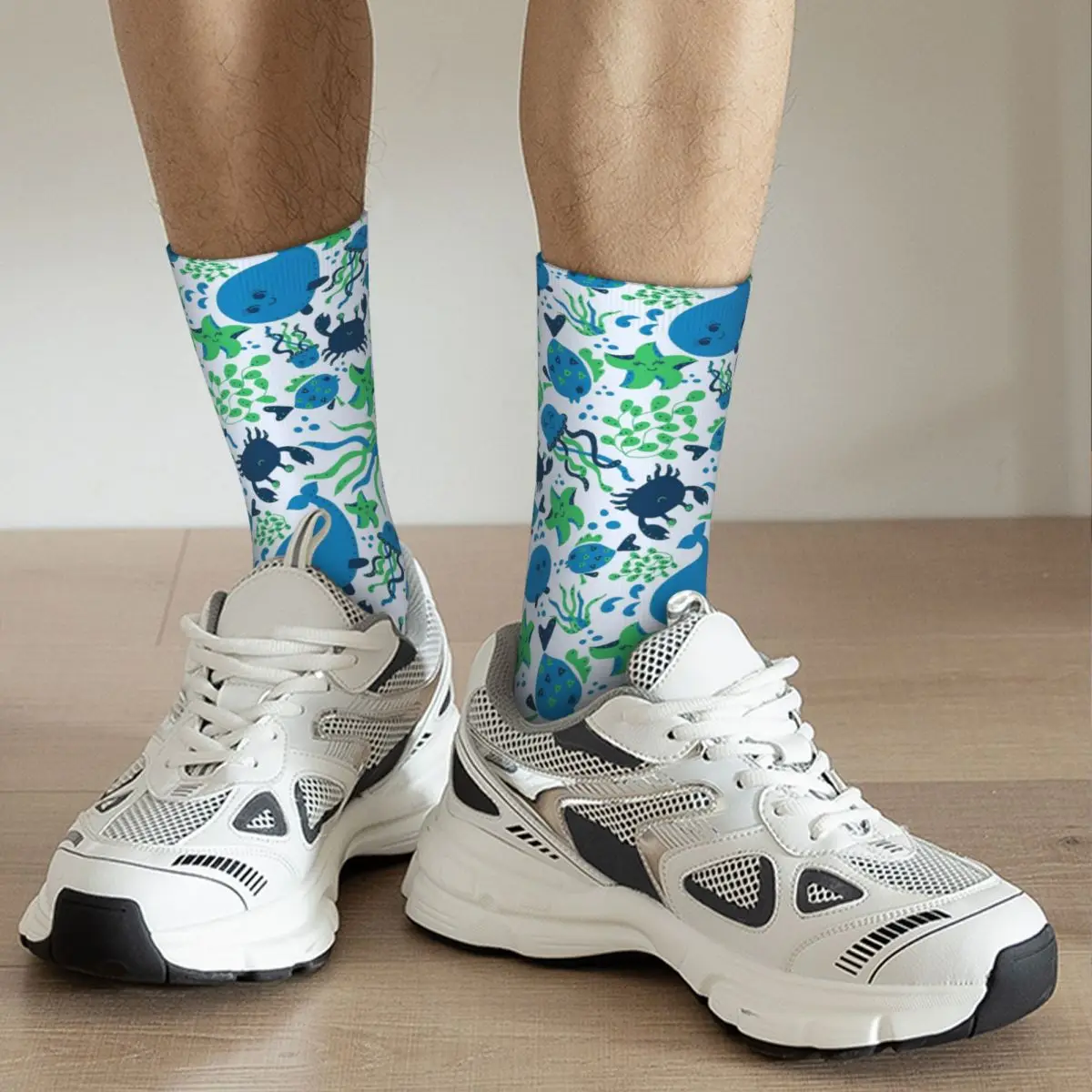 Cartoon Star Sea Cat And Fish Socks Harajuku Super Soft Stockings All Season Long Socks for Man Woman Valentine's Day Gifts