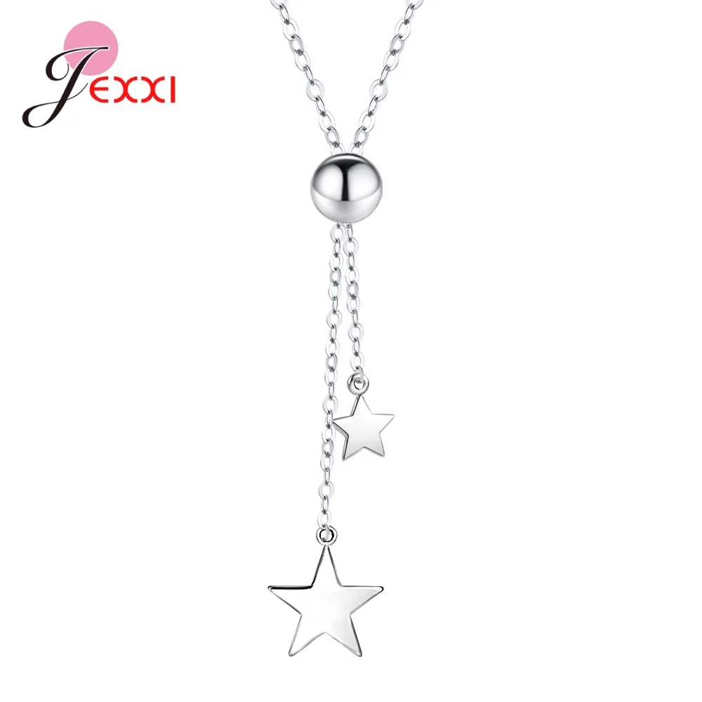 925 Silver Needle Sweater Necklace for Fashion Ladies New Trendy Stars Simple Pattern Jewelry Rolo Chain with Lobster Clasps