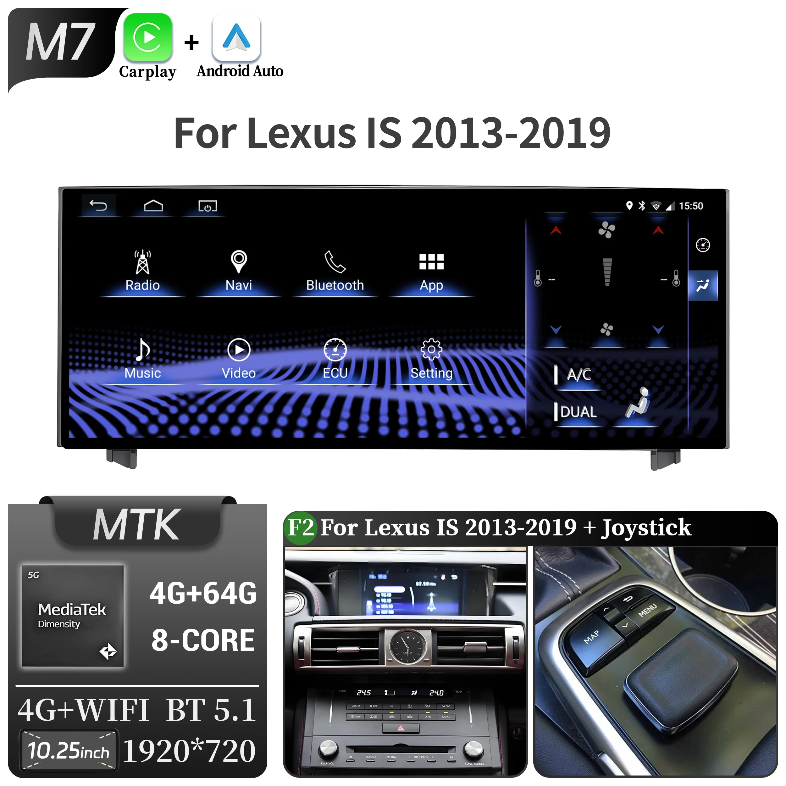 10.25"Android 14 For Lexus IS RC 200 250 300 350 200t 300h 2013-2019 Car Radio Multimedia CarPlay Snapdragon 668S Touch Screen image 3