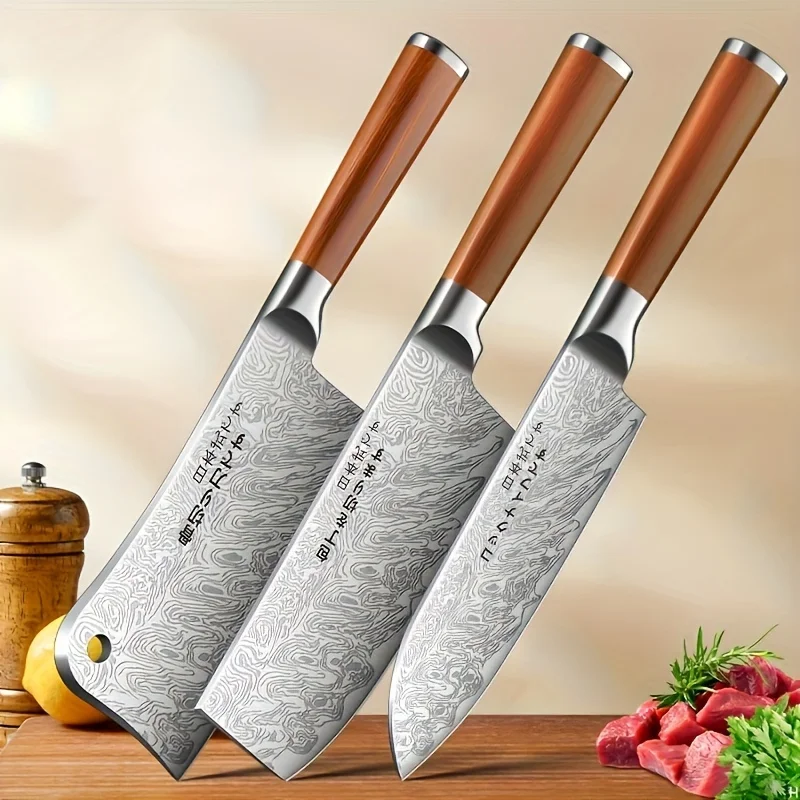 PLYS 3-Piece Premium Japanese Chef's Knife Set Slicing Knife Sharp  durable stainless steel blades with comfort grip handles