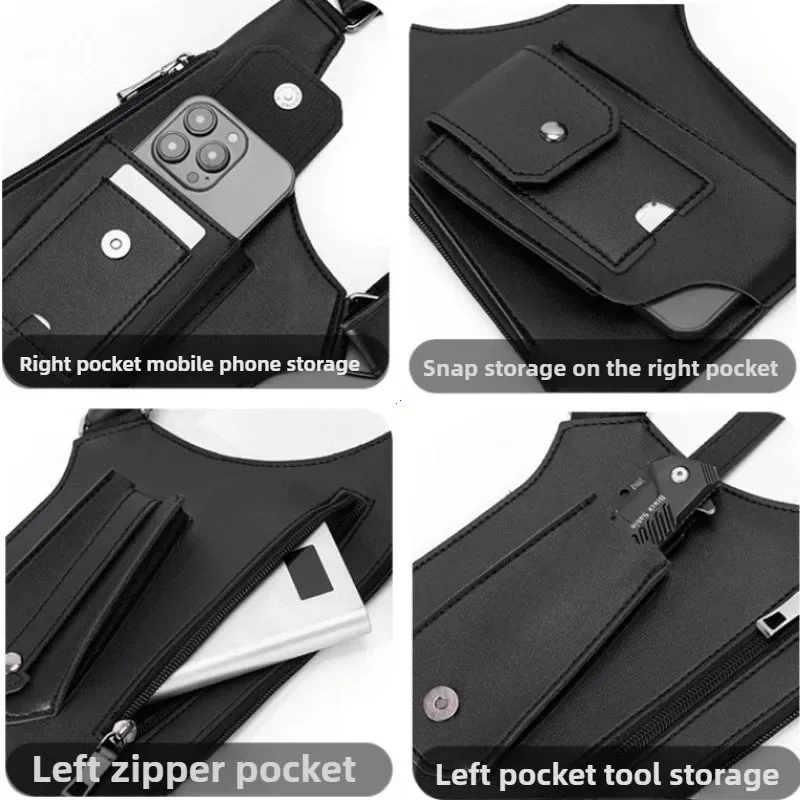 Borsa a tracolla tattica da pesca tattica antifurto per esterni multitasche con doppia tracolla di lusso Borse a tracolla da uomo in PU impermeabili