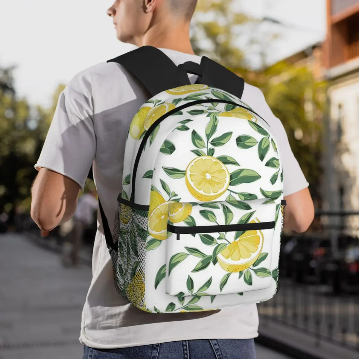 Lemon I White Backpack Student BookBag Kids School Bag Laptop Shoulder Bags for Men Women