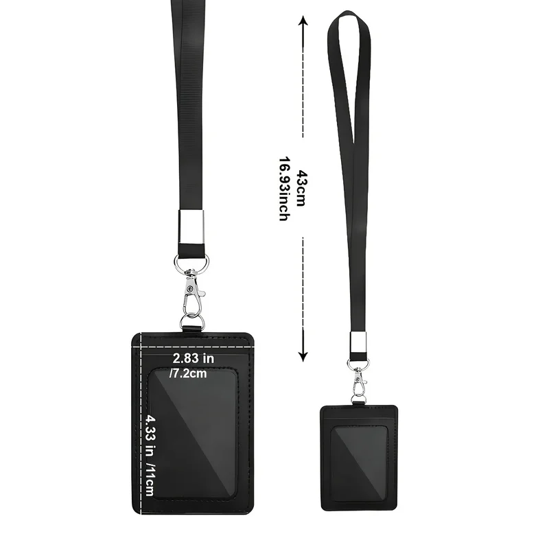 Classic black ID card holder with lanyard，BeltpuLeather ID card holder，Suitable for work ID cards/Exhibition badge/Student ID ca - view 2