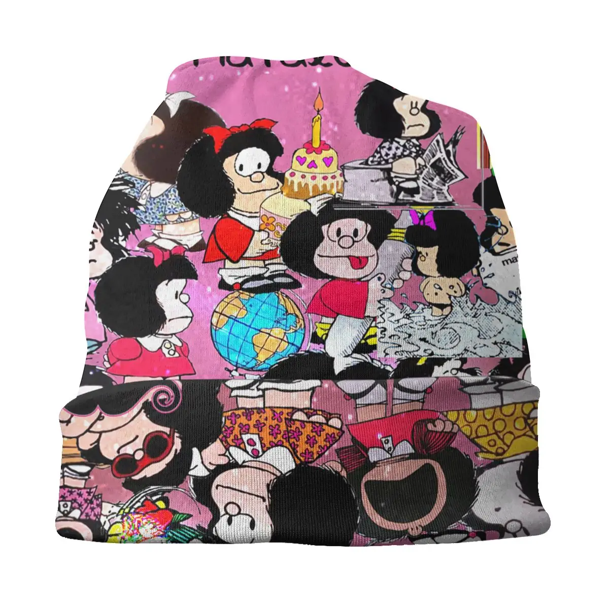 Vintage Mafalda Collage Bonnet Beanie Knitting Hat Men Women Cartoon Manga Quino Comic Warm Winter Skullies Beanies Caps for Ski