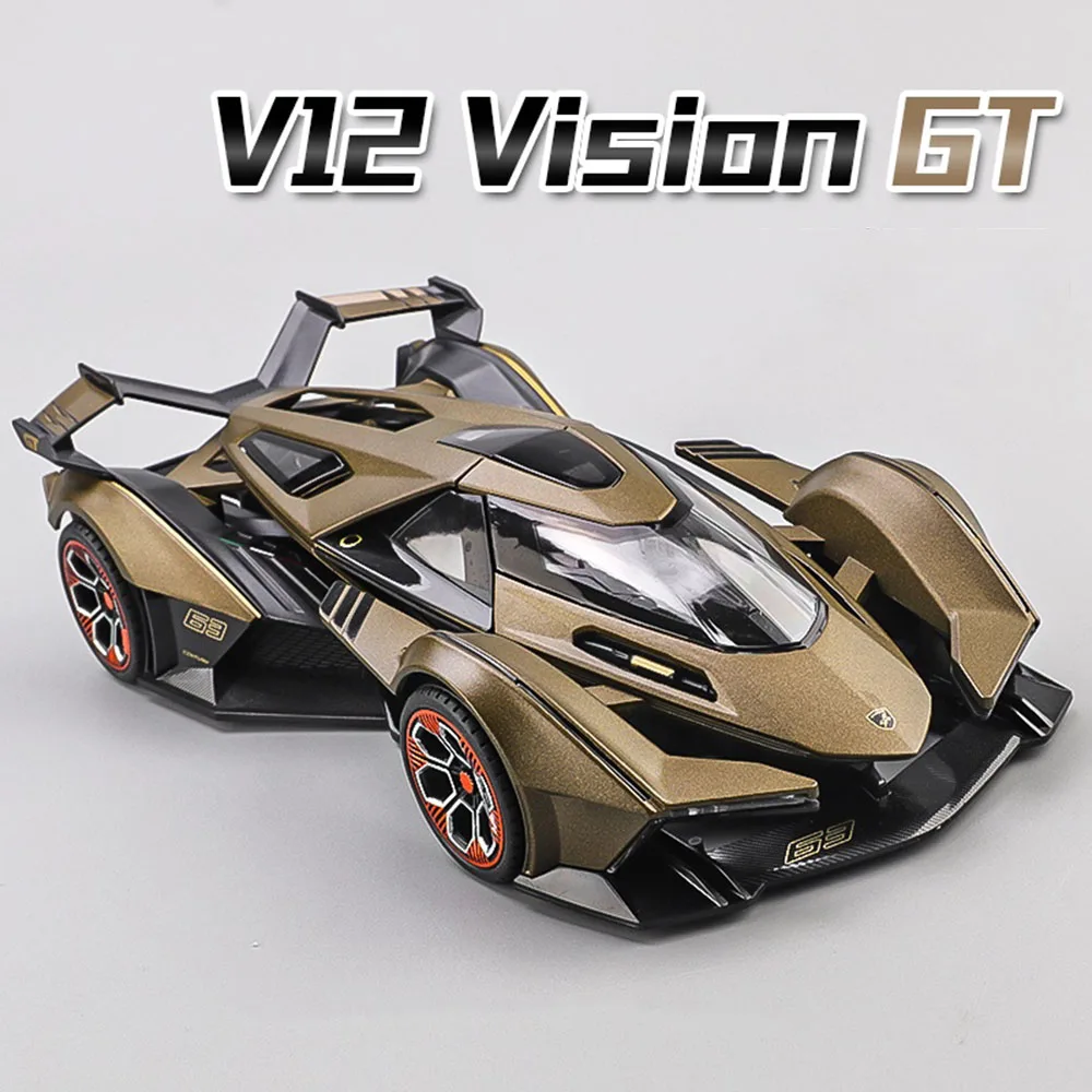 1/22 V12 GT Alloy Model Car Toys Diecasts With Sound Light Super Racing Vehicles Rear Wheel Pull Back Toy Car For Children Gifts