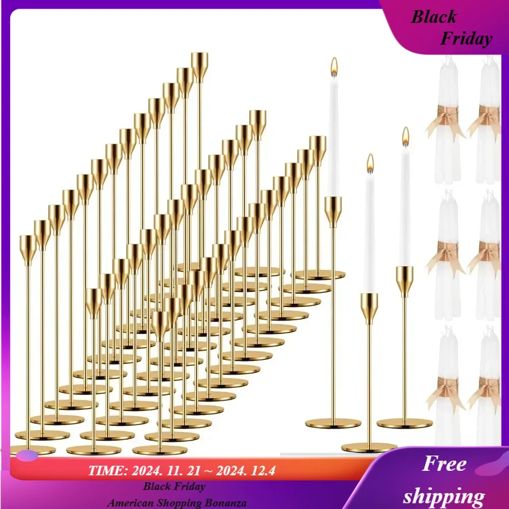 

Candlestick Holders Bulk for Taper Metal Tall Candle Stick Holders Taper Candle Stands Fit 0.79 in Thick Candle(Gold, 24 Sets)