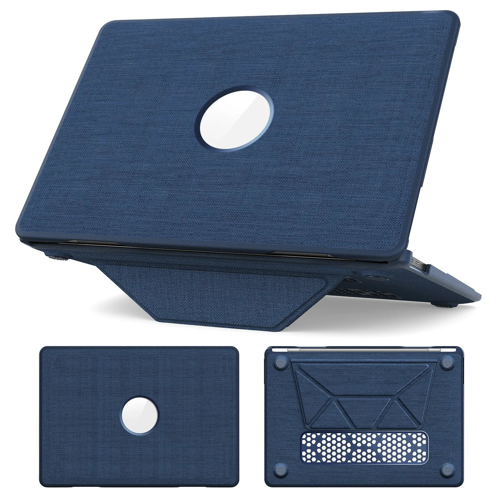 

For MacBook Air 13 inch (2020) / (2018) (A2337 M1 A2179 A1932) Laptop Case with Logo View / Kickstand PC TPU Cloth Shockproof Co