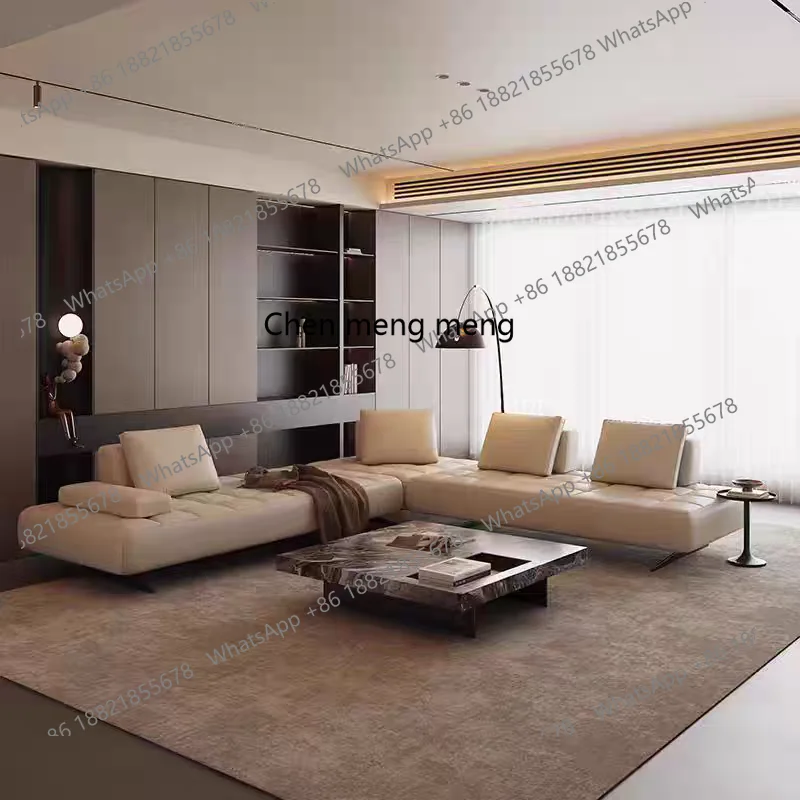 

Minimal small apartment straight row leather sofa living room villa module combination, new model
