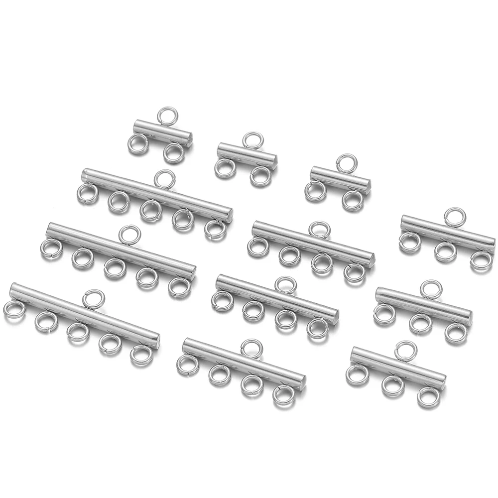10pcs Stainless Steel Layer Necklace Bracelet Clasp Bails 5 Loops Drop Earrings Chains Connectors DIY Jewelry Making Findings