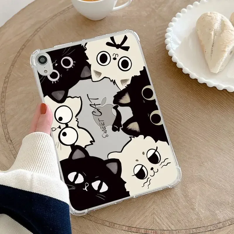 Cartoon Cute Big Eyed Cat Lines Bow Tie For iPad Pro 13 11 M5 M4 M3 M2 Air 4 3 2 1 11th A16 10 9 8 5 6 Th Mini 7 6 Case