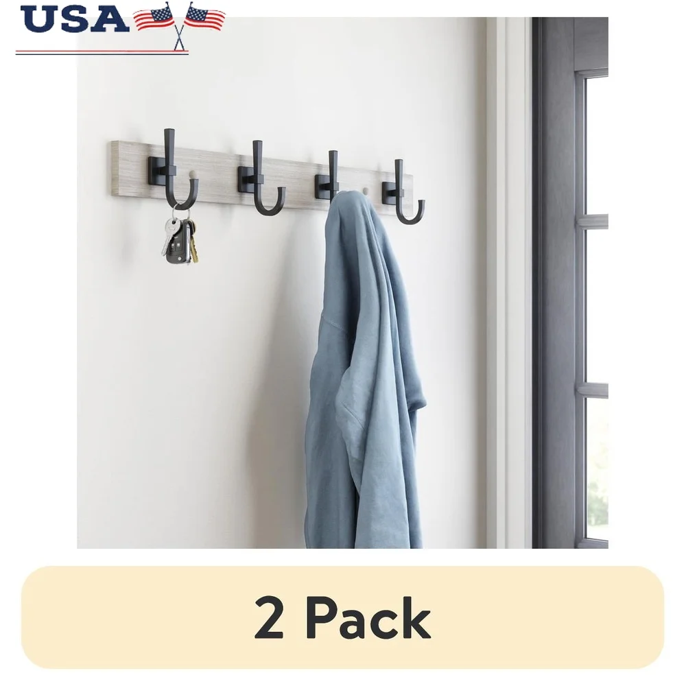 

2 Pack 27 Inch Wall Mounted Hook Rack Rustic Gray Matte Black Stylish Storage Handbags Coats Scarves Art Display