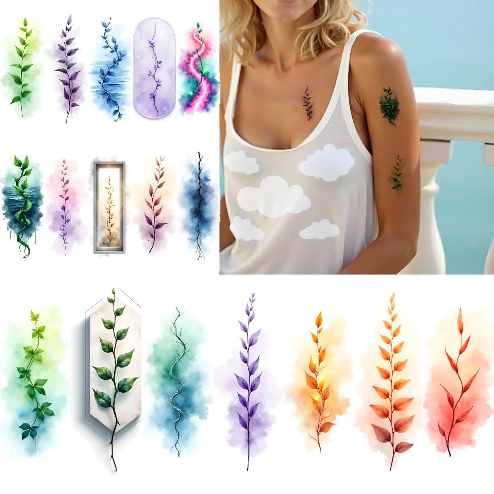 

9pcs Temporary Tattoo Botanical Designs Watercolor Watercolor Leaves Temporary Tattoo Stickers For Ladies Cheeks