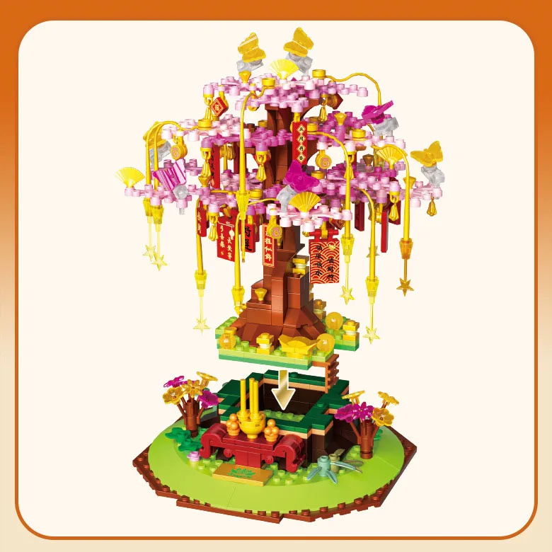 Creative Architecture Scene Mini Block Four Seasons Wishing Tree Building Brick Construction Toys Collection For Kids Gifts