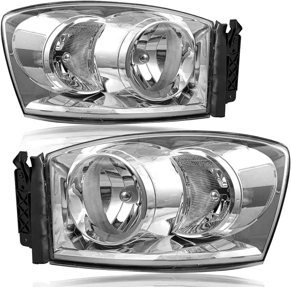 

Headlight Assembly Compatible with 06 07 08 Dodge Ram 1500/06 07 08 09 Ram 2500 3500 Pickup Passenger and Driver Side, Chrome Ho