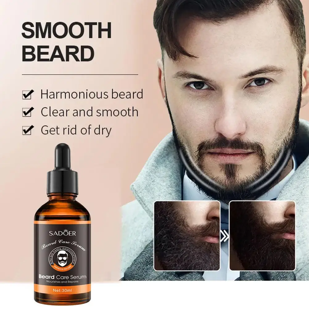 SADOER 2PCS Facial Hair Beard Care Essence Nourish Beard Oil Natural Mustache Growing Essential Oil Beard Styling Care