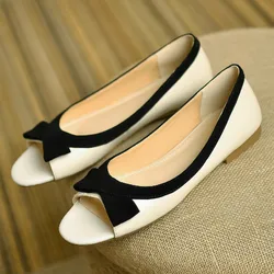 Women's genuine leather open toe slip-on ballet flats soft comfortable suede leather bordered casual female summer daily shoes