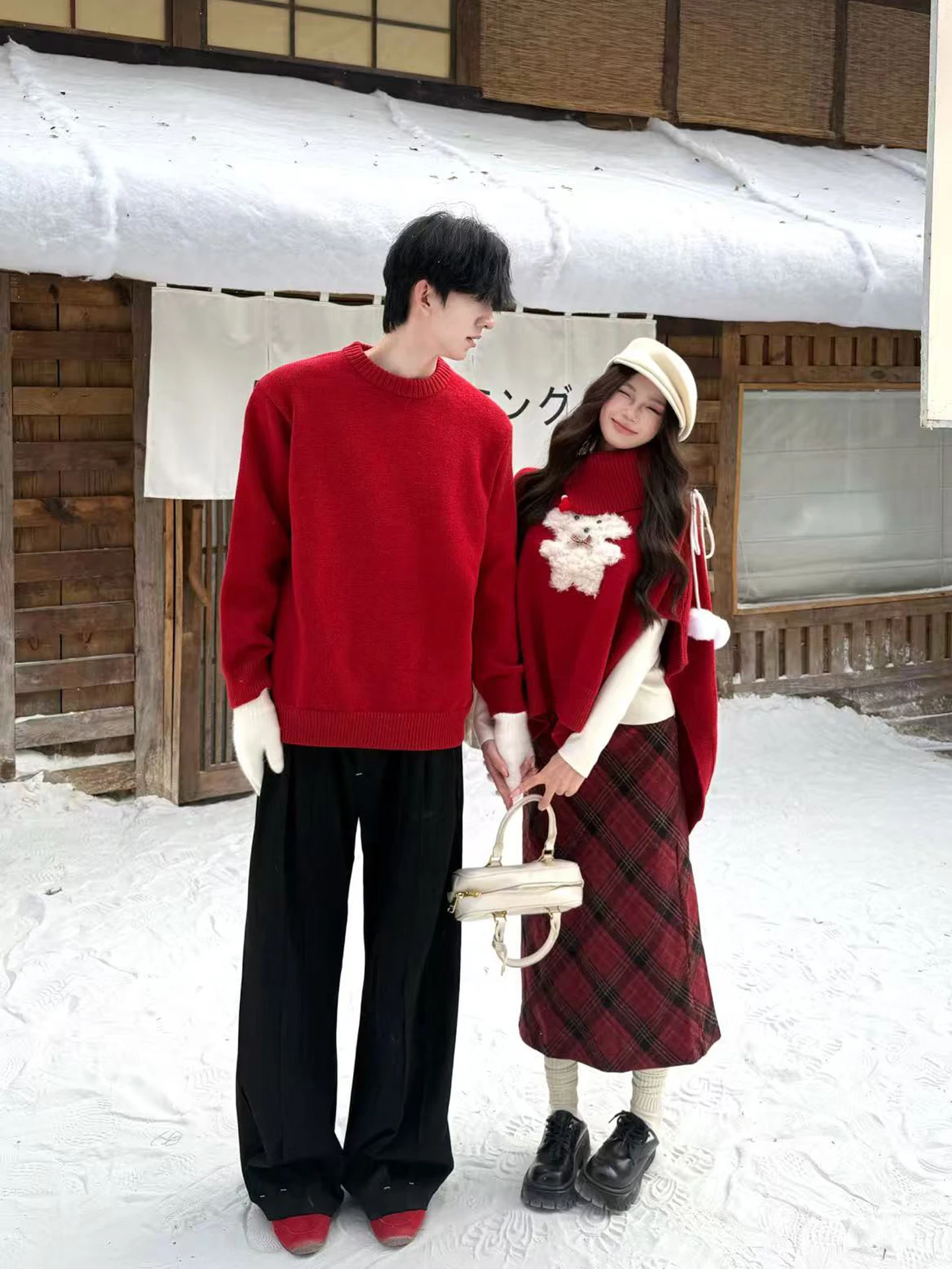 Couple Sweaters Autumn Winter Christmas New Year Atmosphere Sensation Cowl Neck Plush Dog Knitted Set Casual Loose Fit