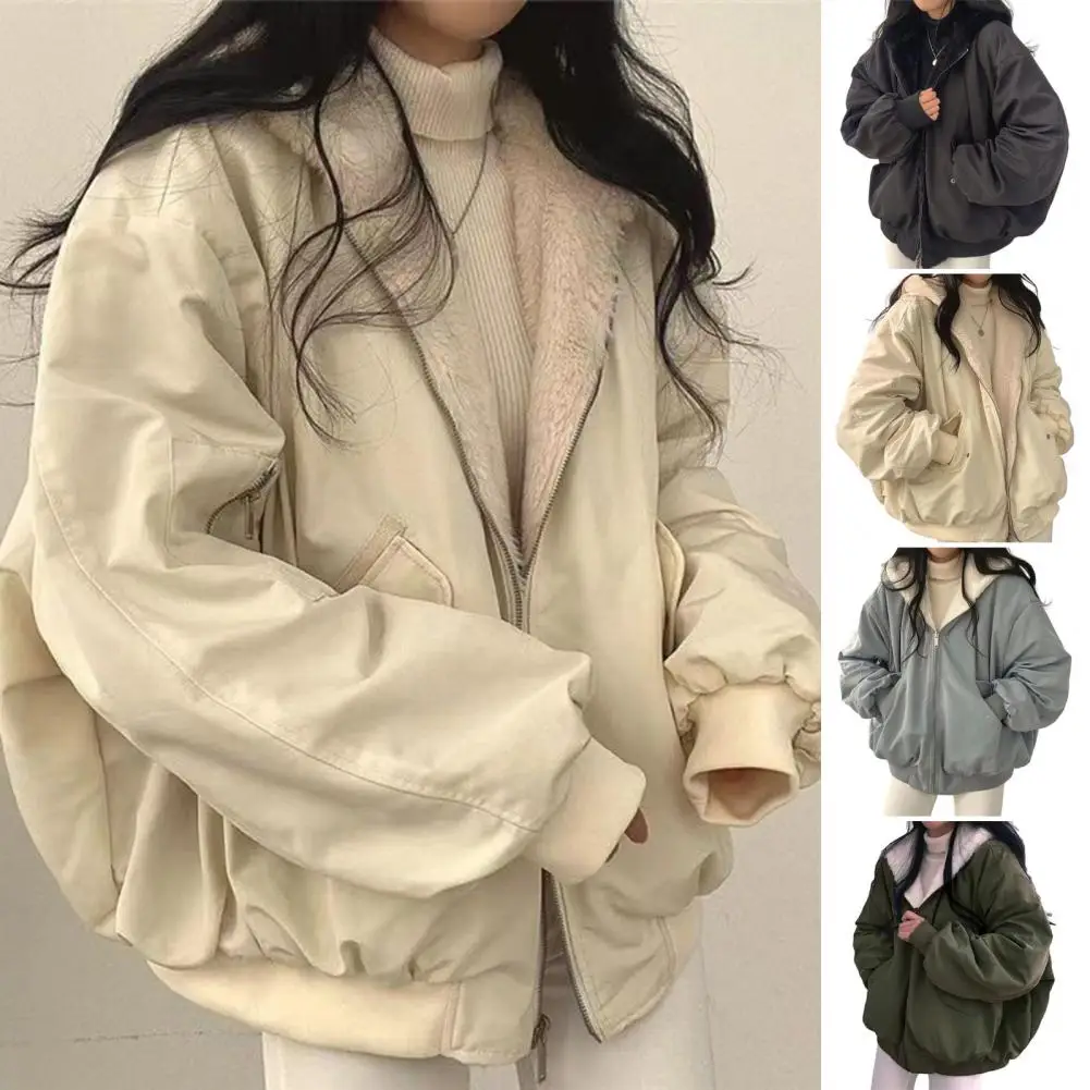 Manteau polaire à capuche Double face pour femme, veste coréenne ample à manches longues avec fermeture éclair, parka épaisse et chaude, à la mode, hiver