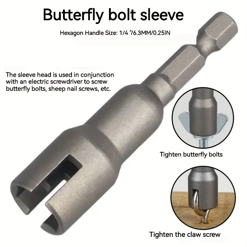65mm Hexagonal Handle Electric Screwdriver Wing Nut Socket Tool Natural Slotted Butterfly Hole Socket Wrench