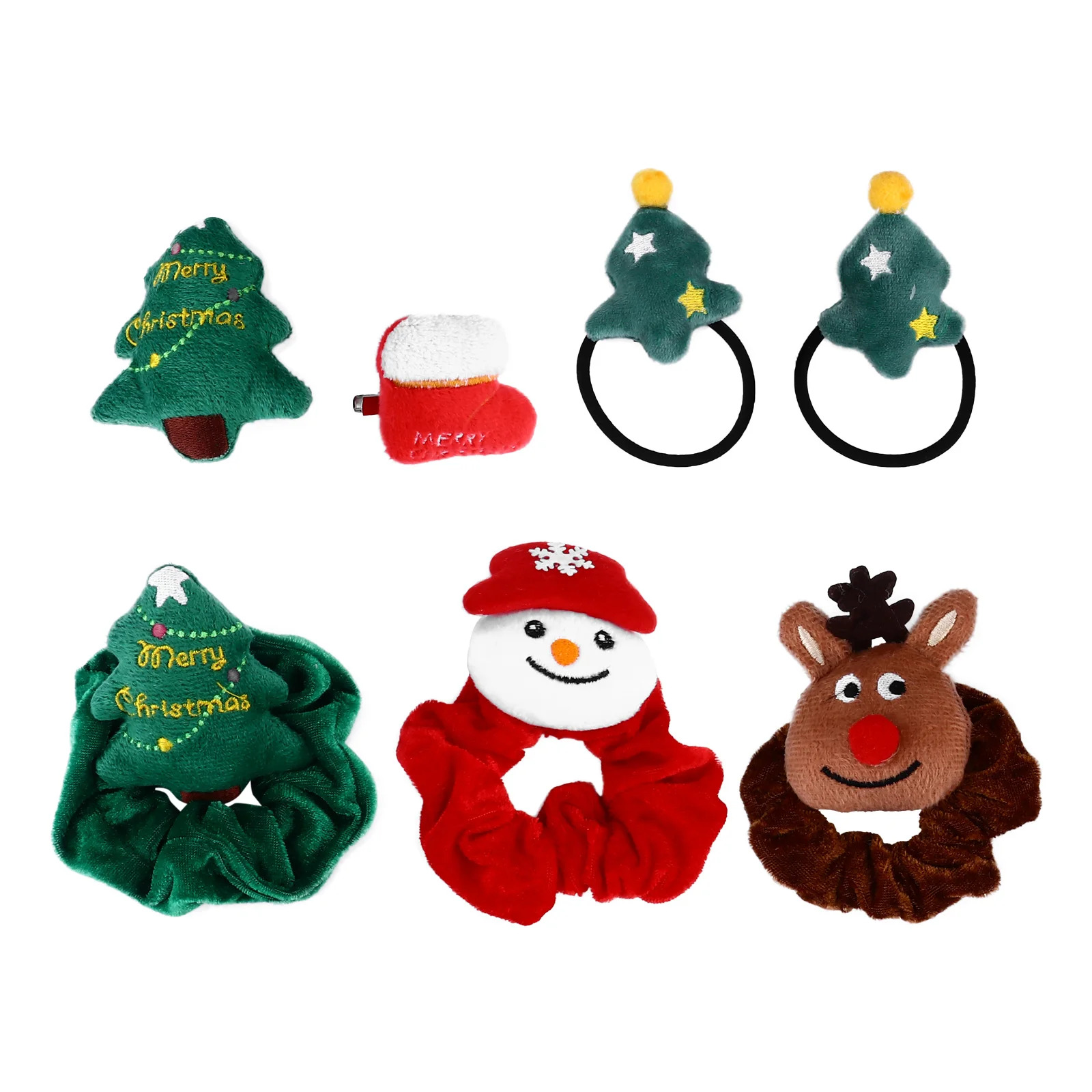 

7 Pcs Children Hair Clips Head Ropes Christmas Accessories Elastic Tie Polyester Durable Classic Color Fashion