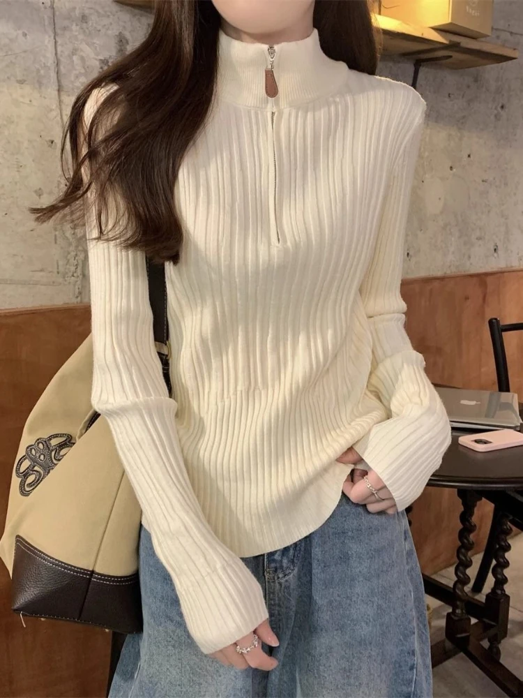 

Винтажный новый тонкий тонкий трикотаж с длинными рукавами, женский осенний теплый повседневный шикарный эластичный свитер, дизайн в стиле ретро Хепберн, вязаный пуловер 2025