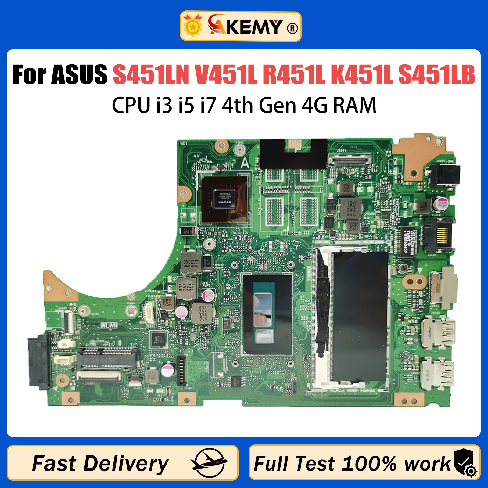 AKEMY S451LN Mainboard For ASUS V451L S451L S451LB S451LA R451L K451L Laptop Motherboard With CPU i3 i5 i7 4th Gen 4G RAM