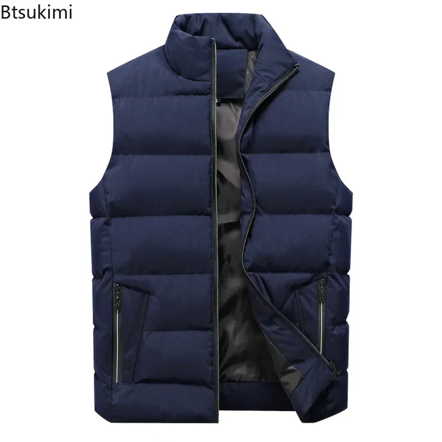 Fashion Stand Collar Casual Warm Cotton-padded Vest 2024 Men's Solid Sleeveless Down Cotton Jacket Windproof Warm Waistcoat 8XL