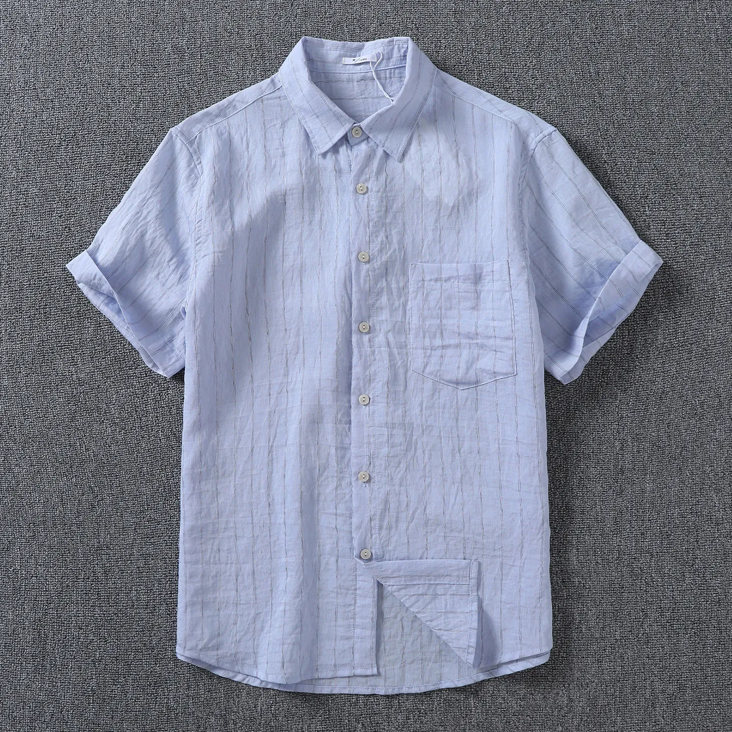 

2026 Summer New American Retro Comfortable Breathable Linen Blended Fabric Stripe Pocket Shirt Men's Fashion Loose Casual Blouse