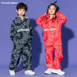 Boy Hip Hop Paisley Sweatshirt Cargo Pants Clothes Sets Girls High Collar Top Joggers Child Street Dance Kids Streetwear Costume