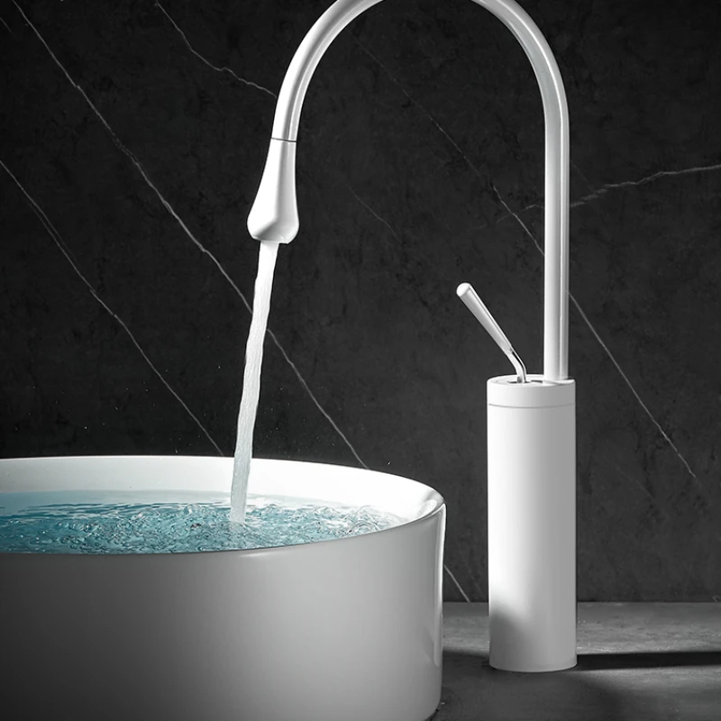 Italian-style white creative art minimalist hot and cold single handle copper faucet washbasin splash-proof.