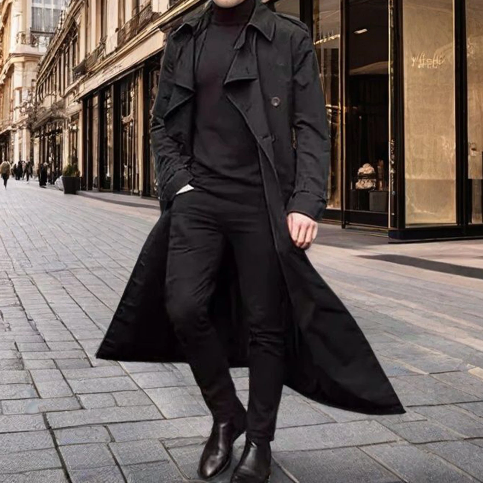 Chaqueta cortavientos con cinturón de color sólido con solapa de manga larga para otoño e invierno de primera calidad para hombre