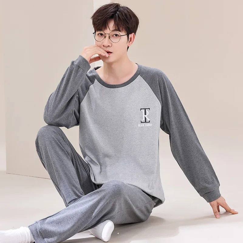 New Type Men Pajamas Suit Autumn Winter Long-sleeve Pure Cotton Casual Large-size Loungewear Set Male Soft Comfortable Sleepwear