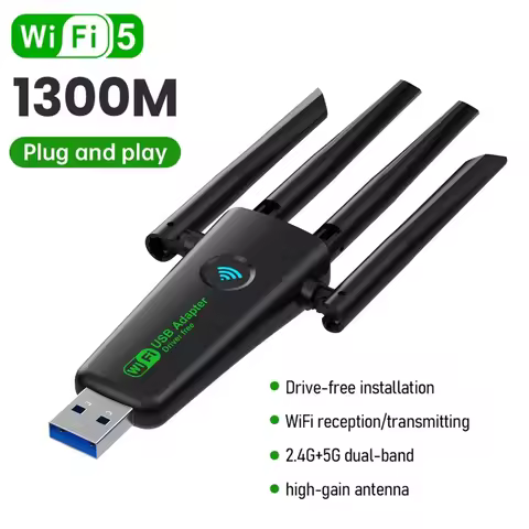 1200Mbps WiFi USB Adapter Dual Band 2.4G+5Ghz Wi-Fi Dongle 4 Antenna 802.11AC USB3.0 High-Speed Wireless Card Receiver PC/Laptop