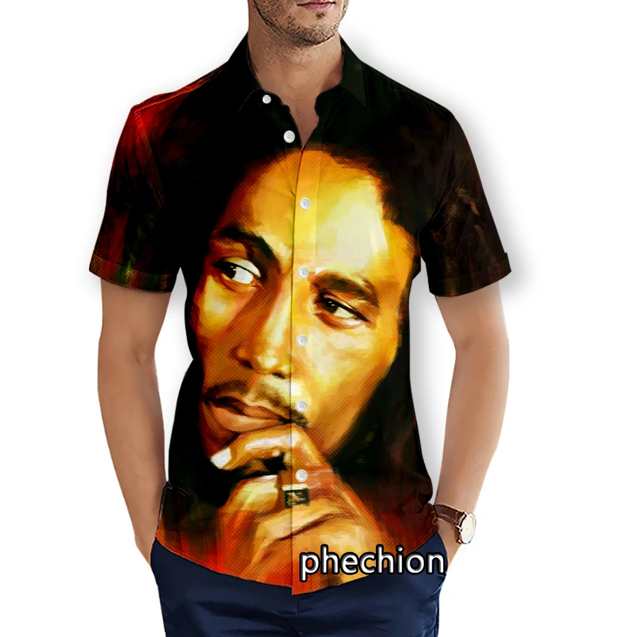 phechion Summer Mens Short Sleeve Beach Shirts Bob Marley 3D Printed Casual Shirts Fashion Streetwear Men Tops X86