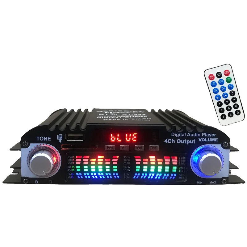 AA08-Audio Amplifier 4-Channel Digital Sound Amp For Home Audio Systems, Car, Karaoke Supports USB SD AUX