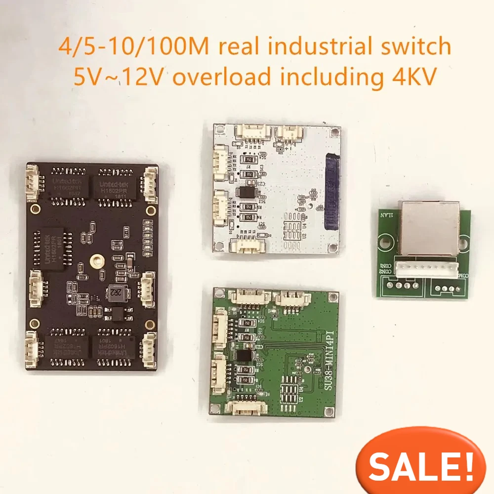

4 Плата промышленного коммутатора Ethernet 10/100M, порт 802.3af/AT, источник питания, коммутатор 100 м, разделительный понижающий 12 В, температура от 40 до 75 ℃