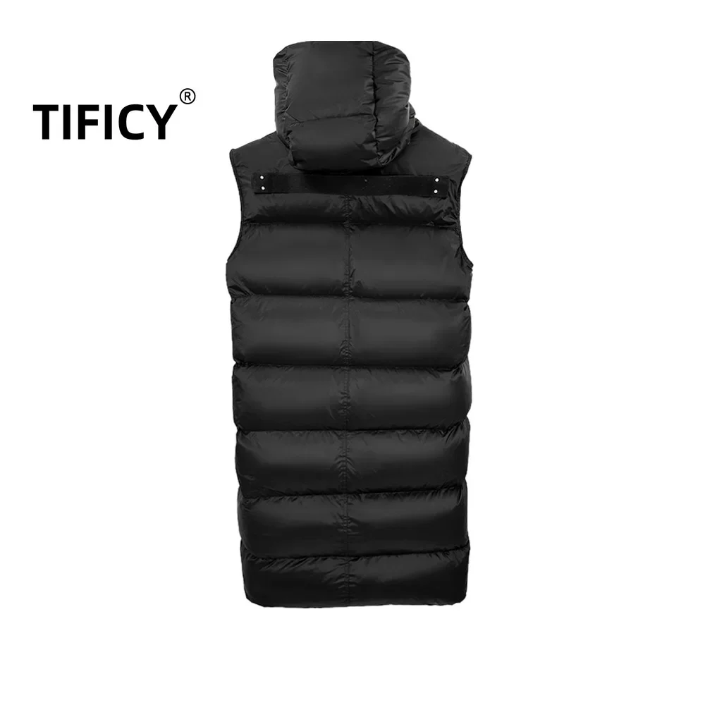 High street Men's and women's autumn and winter RO style 90 duck down sleeveless hooded warm bread jacket long vest jacket