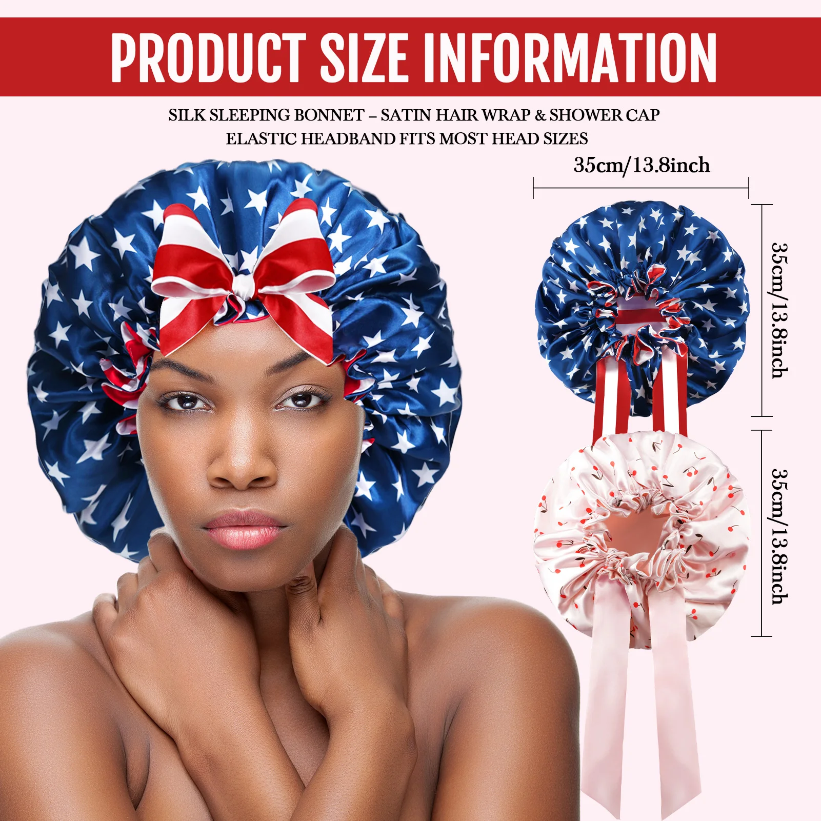 Satin Bonnet for Sleeping - Adjustable Tie Band Silk Sleep Cap for Curly Hair - Jumbo Double Layer Hair Wrap for Braids & Locs - Extra Large Night Cap for Frizz Control & Hair Protection