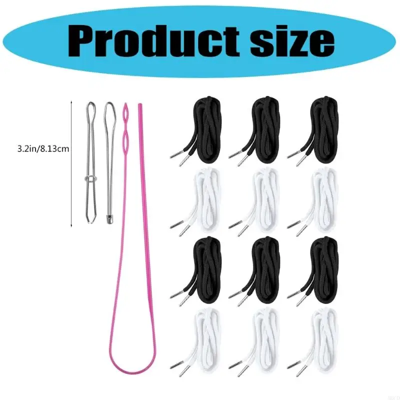 M6CD 12pcs Replacement Drawstrings with 3 Threader For Hoodie Pants Repairing