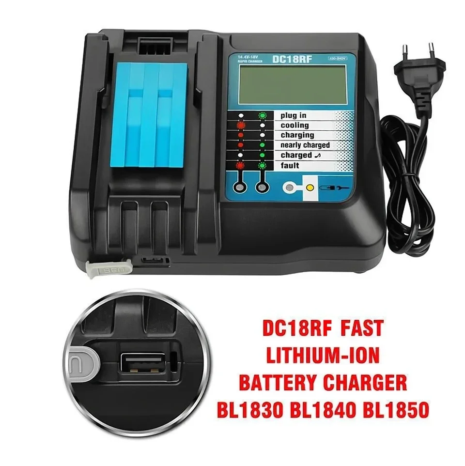 

For Makita 14.4V 18V Tool Battery DC18RF Charger with USB Output and Display Charging for BL1815 BL1830 BL1840 BL1850 BL1430