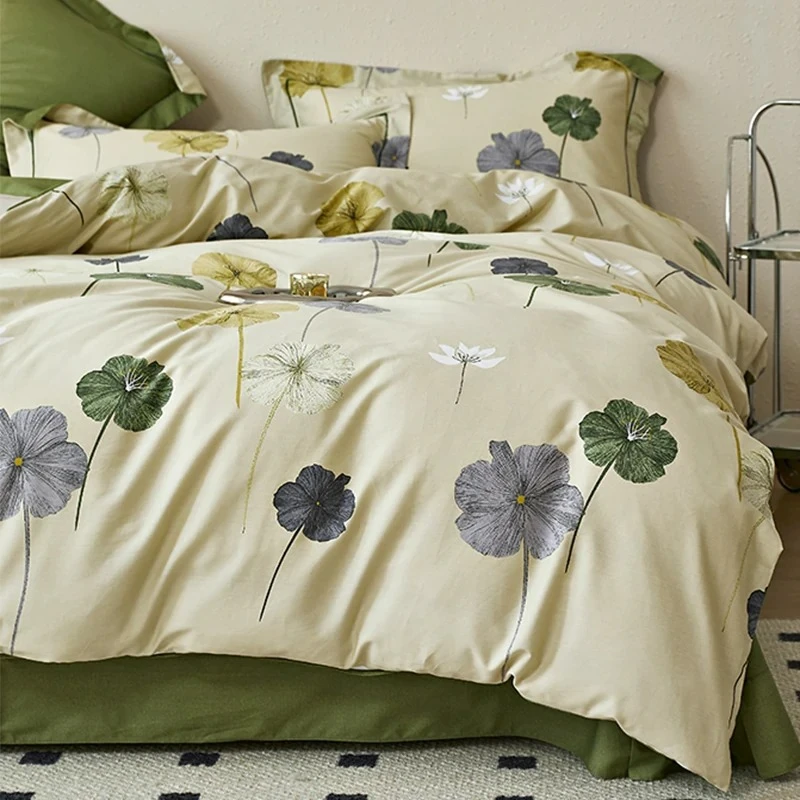 American Style Bedroom Small Fresh 60 Count All Cotton 4 Piece Set Bed Sheet Fitted Sheet Pure Cotton Duvet Cover Bedding