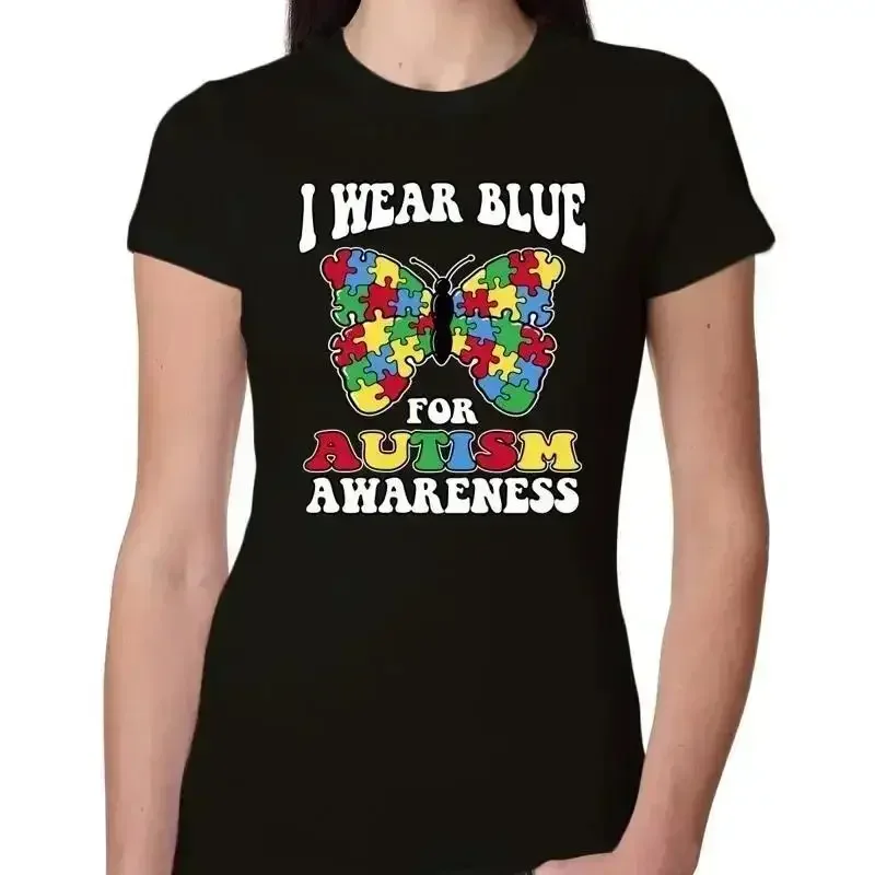 I Wear Blue for Autism Awareness Womens Slim Fit Junior T Shirt
