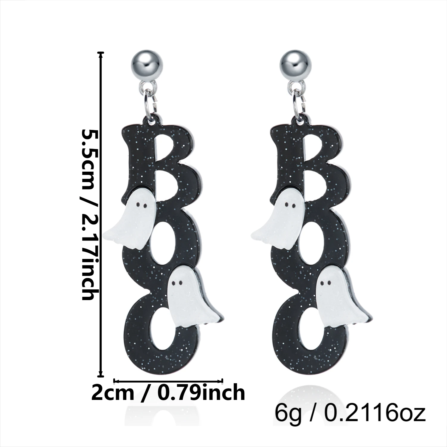 Kreative Ahornblatt-Weißgeist-Ohrringe für Frauen, minimalistische Acryl-Cartoon-Geist-Hängeohrringe, Halloween-Party-Schmuckgeschenk – Detail 9